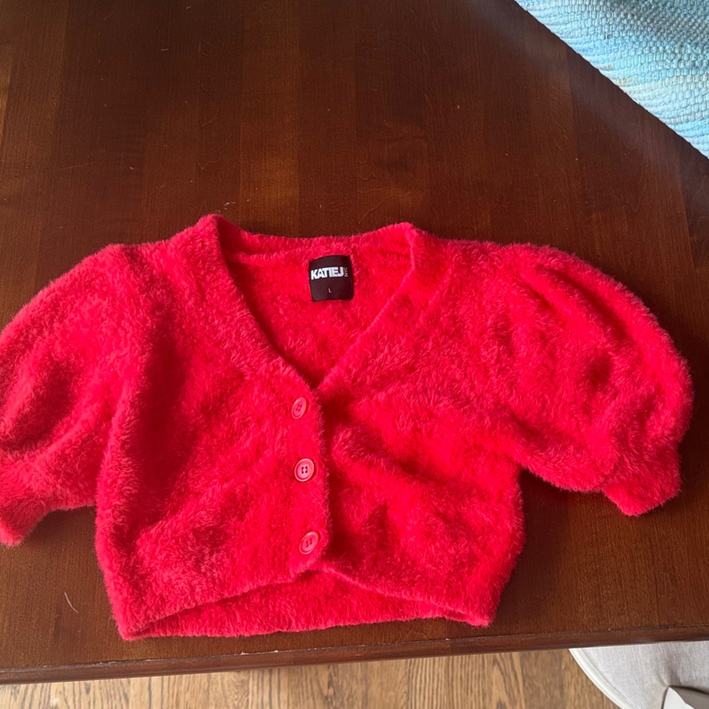 Katie J NYC Red Fuzzy Sweater